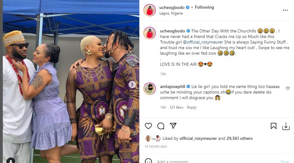 ‘Lie, lie girl, I’ll disgrace you’ Actress Anita Joseph reacts to photos of Uche Ogbodo hanging with Rosy Meurer and husband