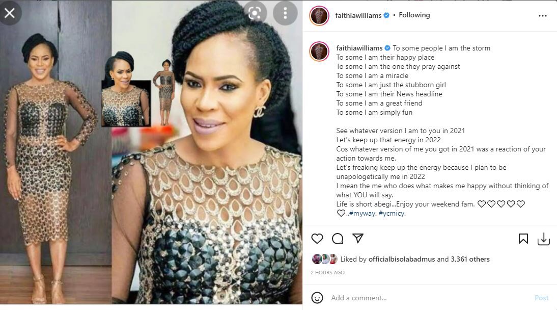 ‘Whatever version I am to you, keep up that energy’ Actress Faithia Balogun blows hot days after squashing beef with Iyabo Ojo