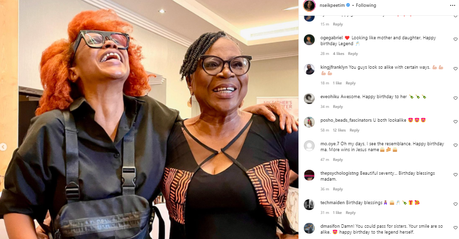 “The resemblance is something else” Nse Ikpe Etim’s 70th birthday message to Onyeka Onwenu gets fans talking