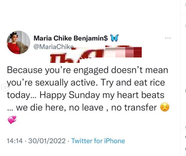 Trouble raises as BBNaija’s Tacha blast Maria for using her trademark slogan on Twitter