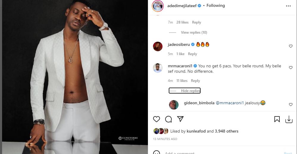 ‘You don’t have 6 packs’ Comedian Mr Macaroni mocks Actor Lateef Adedimeji after giving a free show of his chest