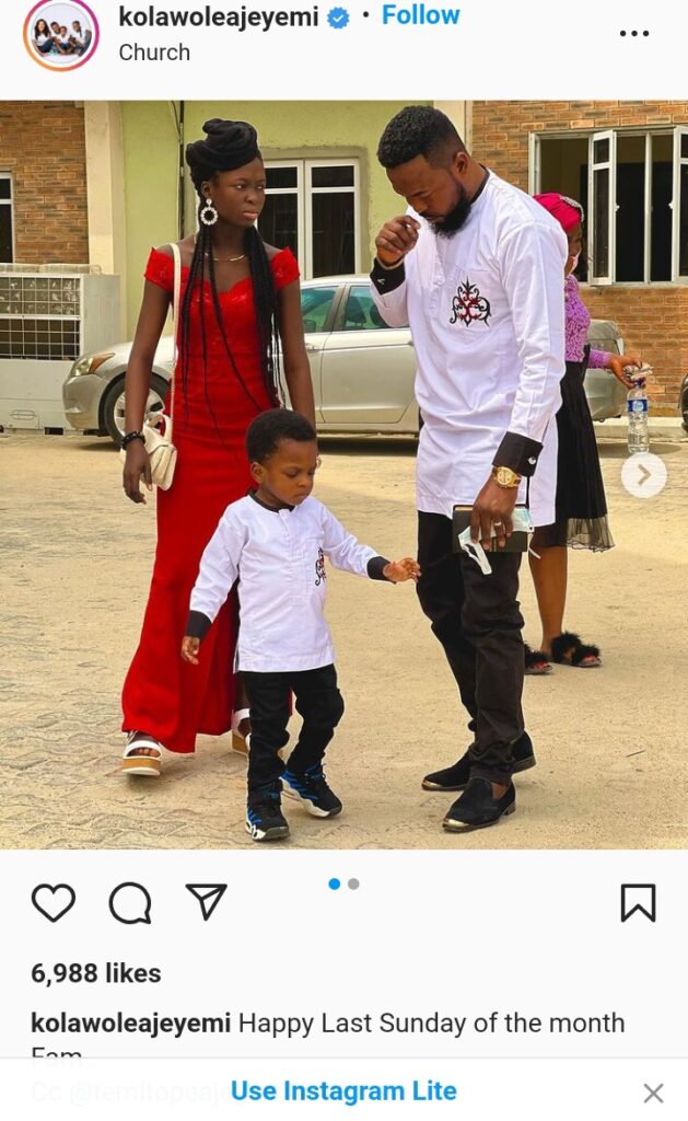 “Why Mummy Ire No Dey Go Church” Reactions As Actor Kolawole Ajeyemi Shares Lovely Sunday Outfit With His Son And Daughter (Photo)