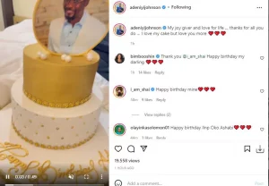 ‘I love my cake but love you more’ Actor Adeniyi Johnson showers love on his wife after getting a surprise birthday cake