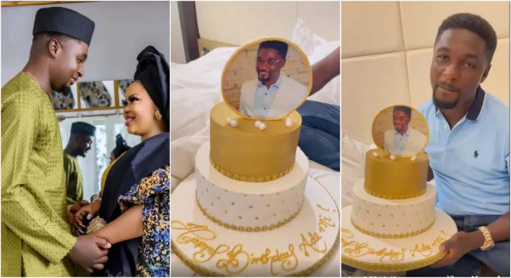 ‘I love my cake but love you more’ Actor Adeniyi Johnson showers love on his wife after getting a surprise birthday cake