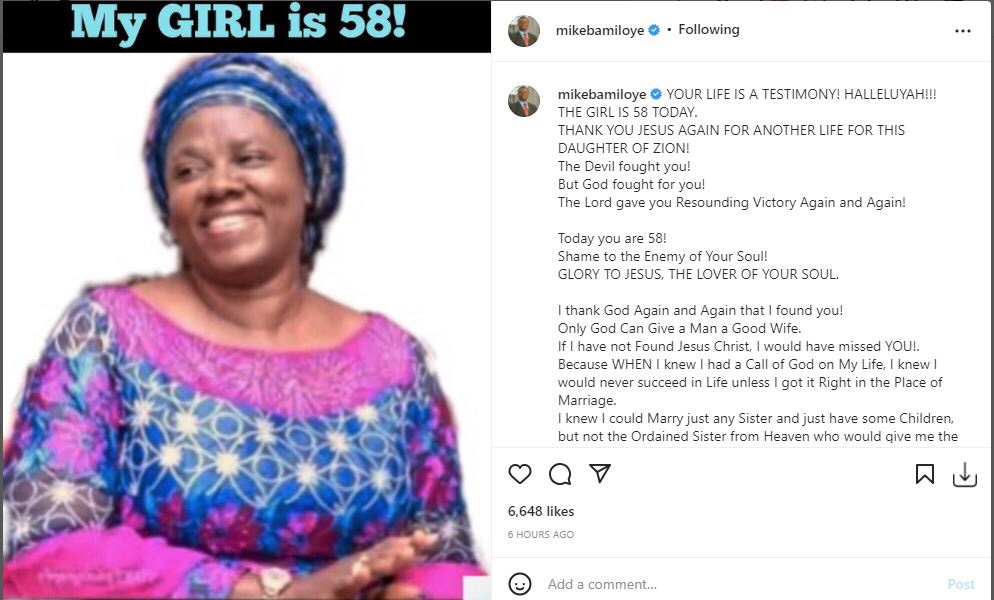 ‘She saw into the future’ Mike Bamiloye celebrates wife’s 58 birthday in style, narrates how she gave him money to print program posters