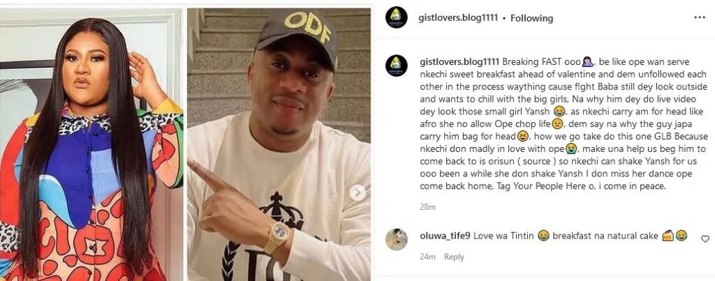 ‘Breakfast is not your mate’ Nigerians react as details of Nkechi Blessing’s breakup surfaced online