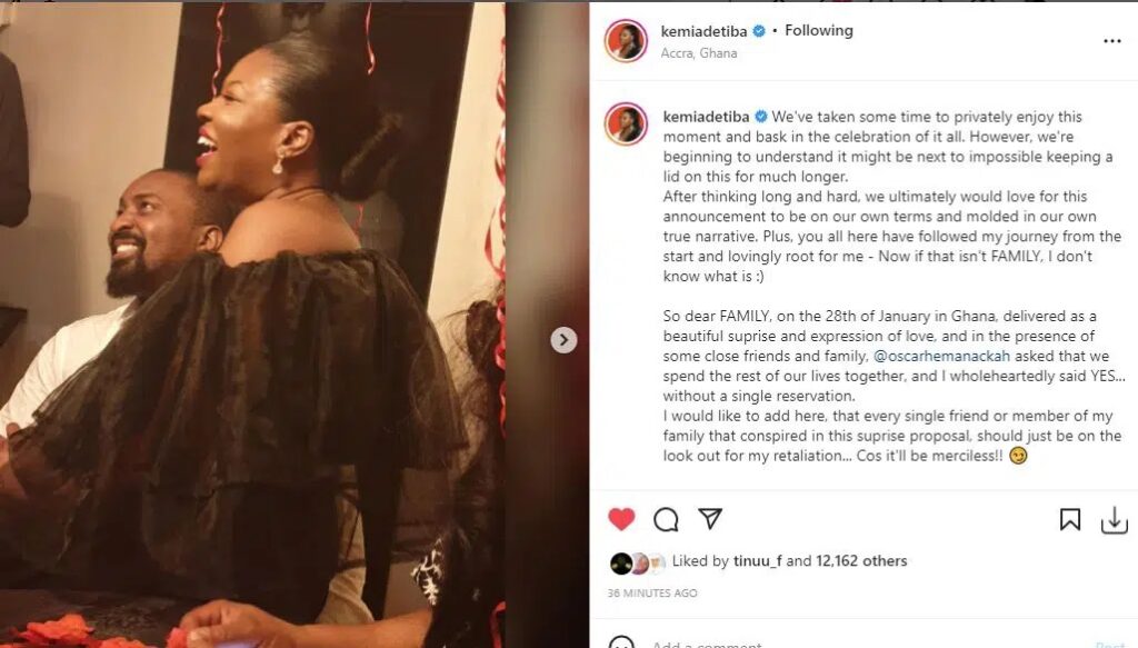 Jubilation as Nigerian Filmmaker Kemi Adetiba set to tie the knot with her lover, Oscar Heman-Ackah