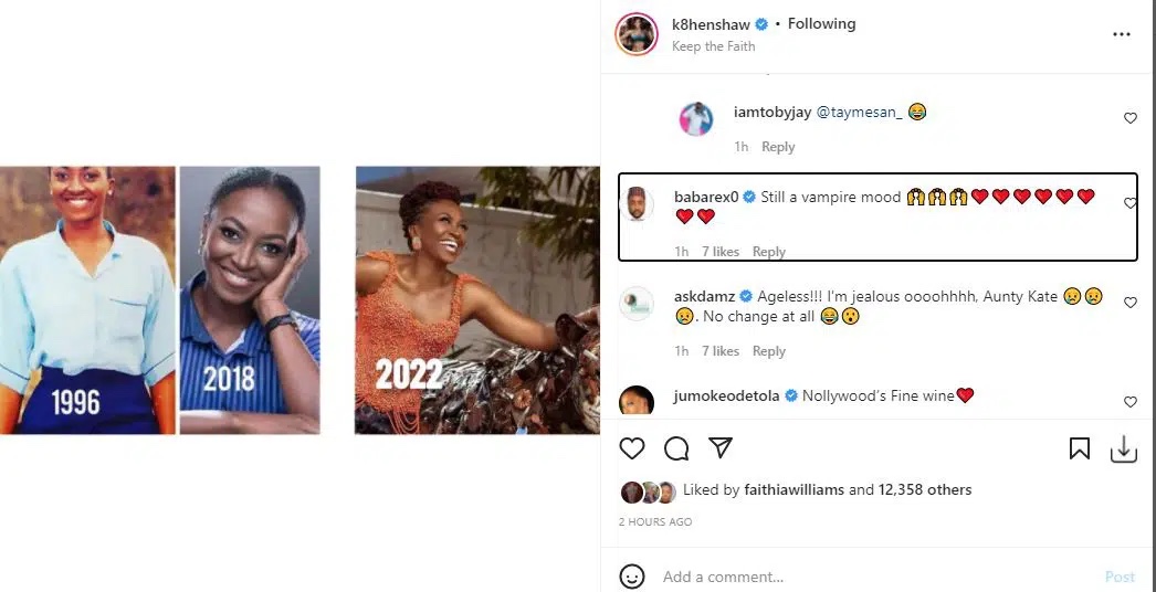 ‘Still a vampire mood’ Actress Biola Adebayo, Rita Dominic others react to Kate Henshaw’s ageless throwback photos