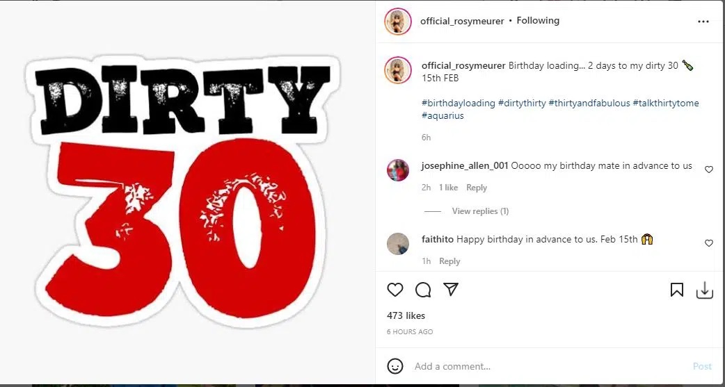 Why are you lying? Actress Rosy Meurer causes commotion ahead her dirty 30th birthday