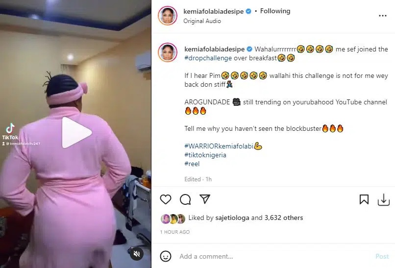 ‘The challenge is not for me, my back is already stiff’ Actress Kemi Afolabi laments over inability to join #DropChallenge