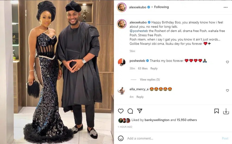 ‘Perfect combination, please marry her’ Actor Alex Ekubo gets many talking after a romantic birthday post to his colleague Ebube Nwagbo