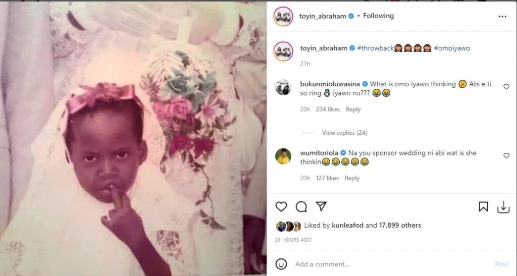 ‘You had rascality on your body for a long time’ Wunmi Toriola, Deyemi Okanlawo, others react to Toyin Abraham’s childhood photo