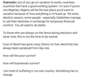 2023: Thunder will fire any celebrity that collects money to campaign for useless candidates – Reality TV star Ifuennada