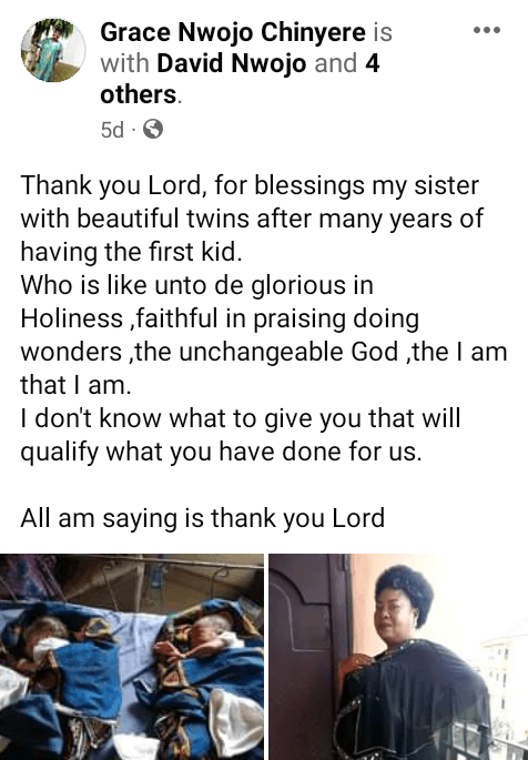 Nigerian woman gives birth to twins after 16 years of waiting