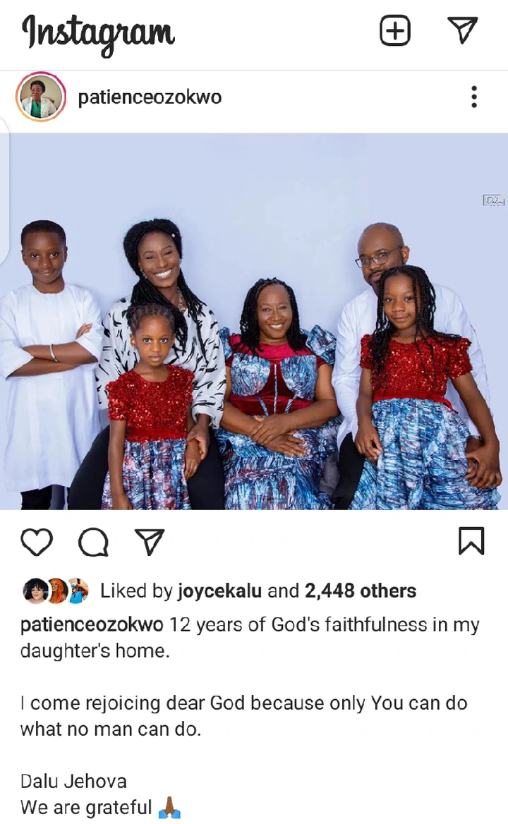 Actress, Patience Ozokwor Celebrates Her Daughter's 12 Years Wedding Anniversary