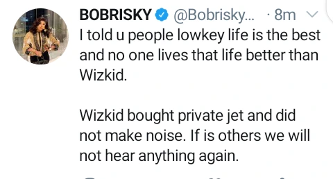 “Wizkid Bought Private Jet and did not make Noise, if its others we will not Hear Anything” Bobrisky claims