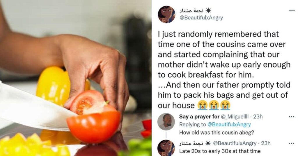 Lady reveals how her father handled his relative who complained that her mother didn’t wake up early to cook