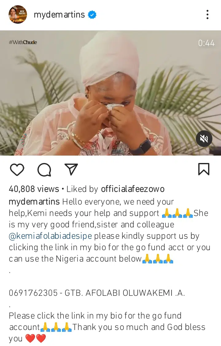 Mercy Aigbe, Toyin Abraham, Mide Martins and others crowdfund for Kemi Afolabi