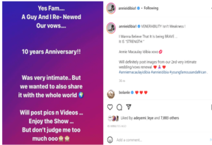 Don’t judge me too much, venerability is not weakness – Annie Idibia says as she reveals she and Tuface have renewed their vows