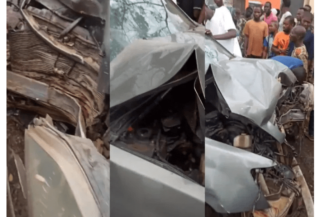 Man and his family miraculously walk away unhurt from an accident that wrecked their car in Lagos (Video)