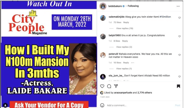 Don’t forget Kemi Afolabi need 60 million – Reactions as Laide Bakare reveals she built her new house worth of N100 million Naira within 3 month