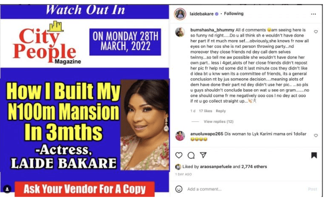 Don’t forget Kemi Afolabi need 60 million – Reactions as Laide Bakare reveals she built her new house worth of N100 million Naira within 3 month