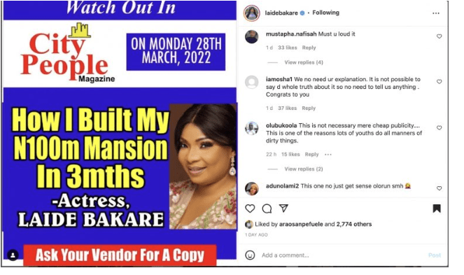 Don’t forget Kemi Afolabi need 60 million – Reactions as Laide Bakare reveals she built her new house worth of N100 million Naira within 3 month