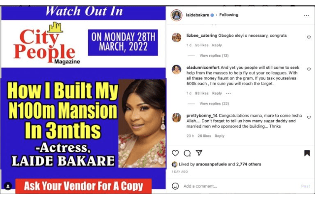 Don’t forget Kemi Afolabi need 60 million – Reactions as Laide Bakare reveals she built her new house worth of N100 million Naira within 3 month