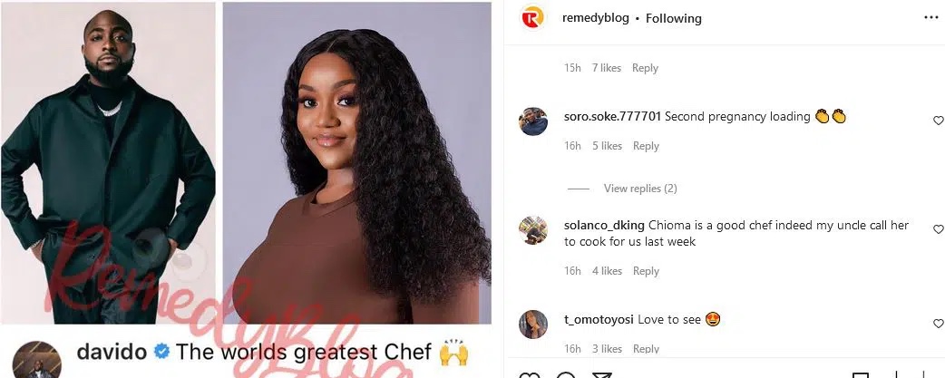 “Second pregnancy loading” Fans reacts as Davido praises Chioma’s strength in the kitchen