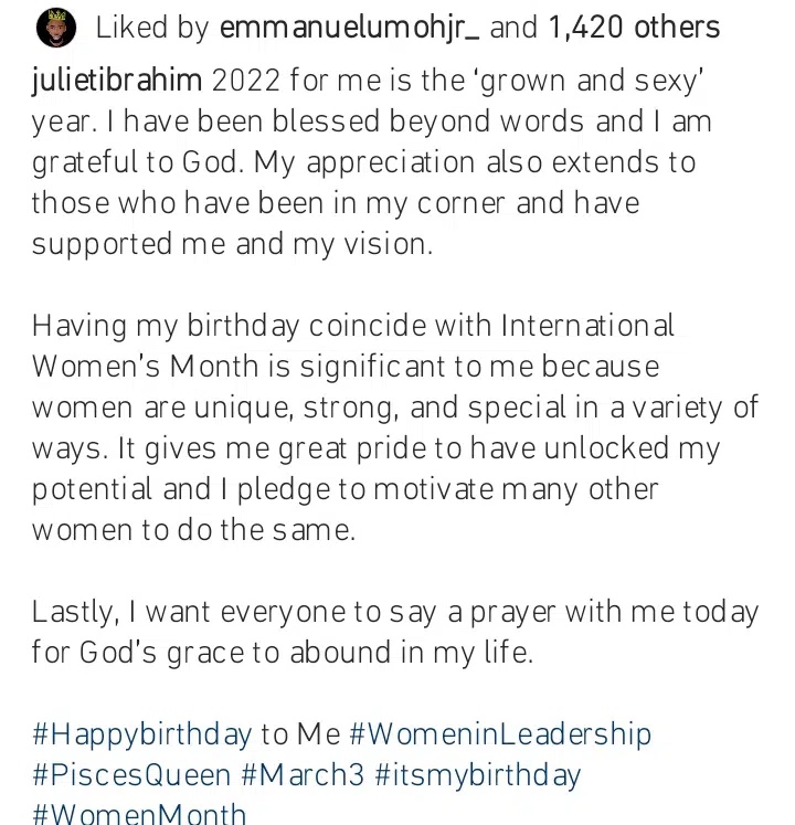 Grown and sexy” Juliet Ibrahim celebrates 36th birthday in style