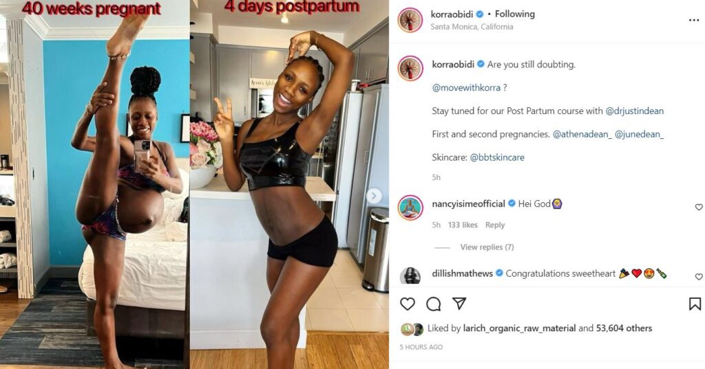 Korra Obidi shows off incredible snapback just 4 days after giving birth (photos)