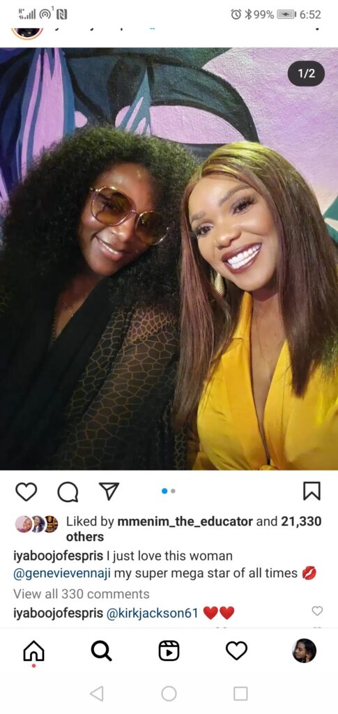 ‘She’s my super megastar of all times’ Actress Iyabo Ojo expresses love for veteran actress Genevieve Nnaji