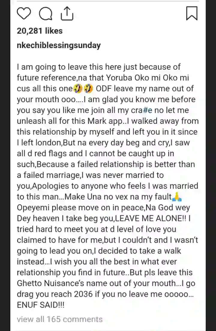 Nkechi Blessing Leaks Chat With Her Ex Husband