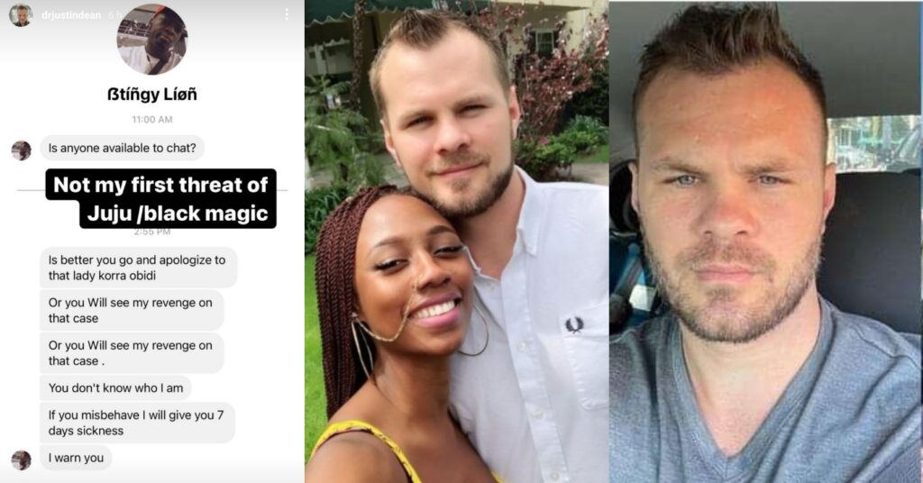 “Apologize to Korra or you’ll see my revenge” – Korra Obidi’s estranged husband, Justin Dean, shares threat messages he received from Nigerians