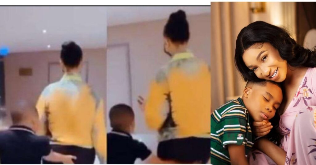 “King wan burst 5million Naira bum bum” – Actress, Tonto Dikeh reacts as her son, King, slaps her bum