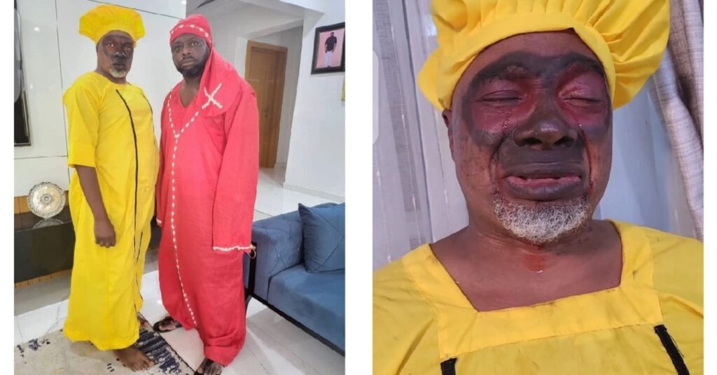 Actor, Muka Ray Drops Amazing Costumes Pictures With Veteran Actor, Olaiya Igwe On Movie Set