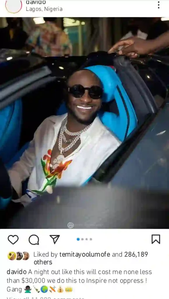 “I spend nothing less than 17million in a night” Davido comes under fire for his love of bragging