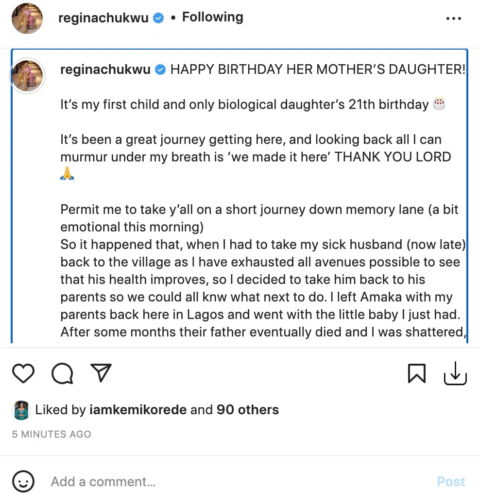 ‘Turning a widow in ’20s is the most excruciating time of my life’ Actress Regina Chukwu tear up as she celebrates her daughter’s 21st birthday