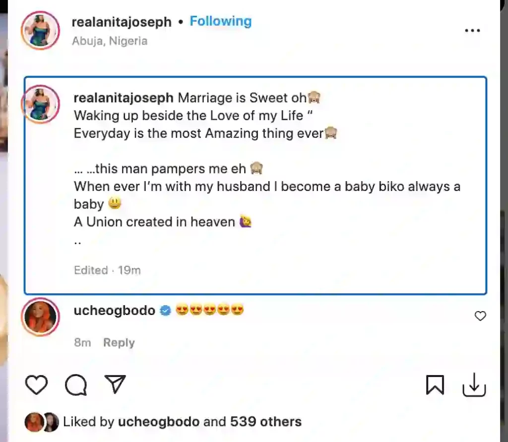 Actress Anita Joseph and husband melt hearts, share a kiss as she brags about being pampered in her marriage