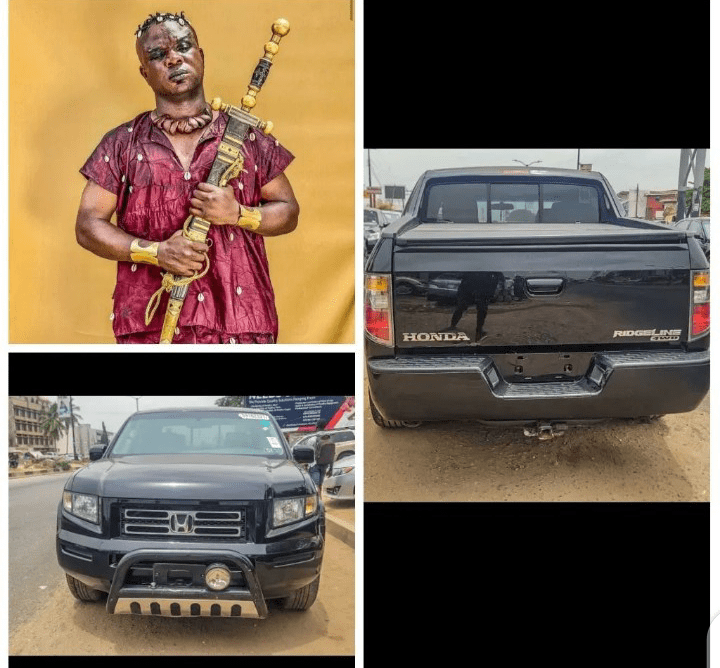 Congratulations are in order for Yoruba Actor, Ibrahim Yekini as he acquires a new car (photos)