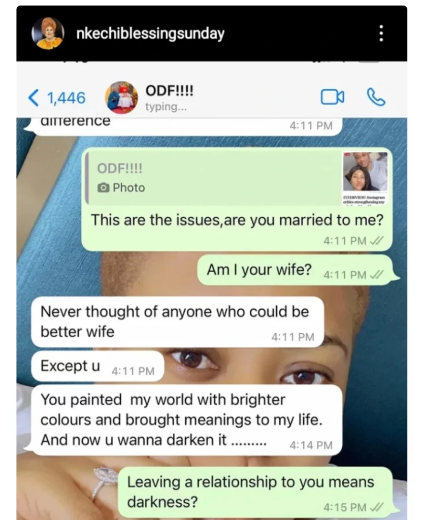 Nkechi Blessing Leaks Chat With Her Ex Husband