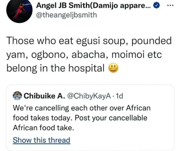 “YOU SUPPOSE DEY WRITE YOUR THIRD JAMB NORMAL NORMAL” – FANS DRAG BBNAIJA’S ANGEL OVER COMMENT SHE MADE ABOUT THOSE WHO EAT EGUSI, MOI-MOI, ABACHA