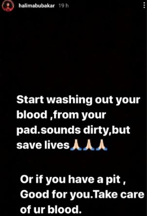 Start washing out your blood from your pad. It saves lives- Actress Halima Abubakar tells ladies