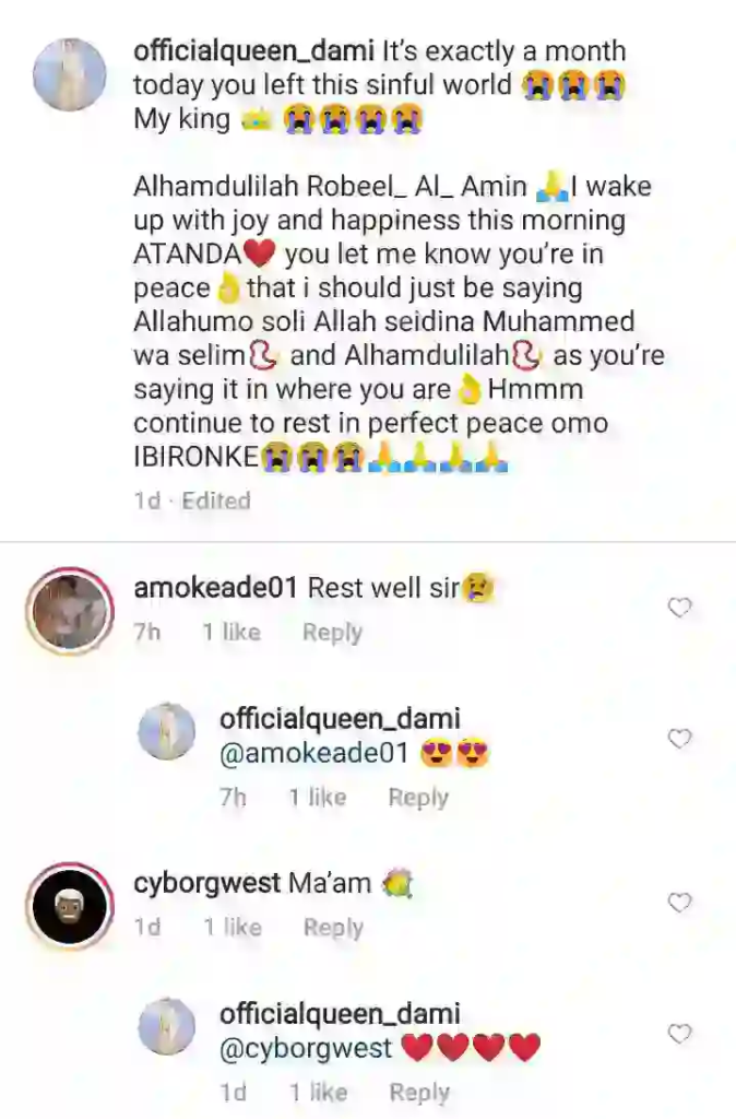 “It’s Exactly One Month You left this sinful world my king, I Miss You” – Estranged wife of late Alaafin of Oyo, Queen Dami, pens an emotional tribute