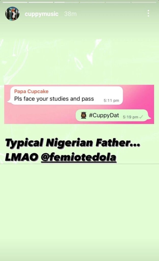 Femi Otedola Pleads With His Daughter, DJ Cuppy To Face Her Studies And Pass In Flying Colours(Read Full Chat)