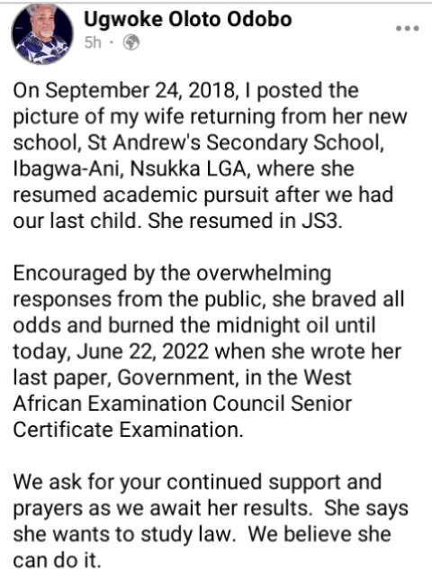 Married Woman Who Returned Back To JSS3 In 2018 Celebrated After Writing Her Last WAEC Exam