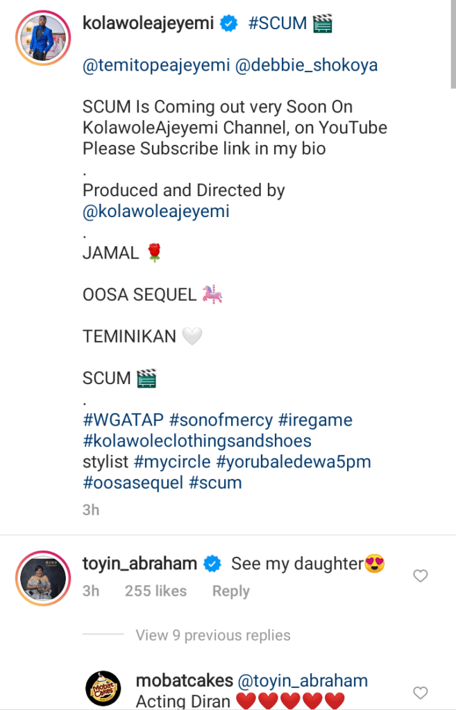 “See Our Girl In Action, Am So Proud of You” – Actress Toyin Abraham & Kolawole Ajeyemi Commend His Daughter Temitope Ajeyemi As she Features in His New Movie (Video)