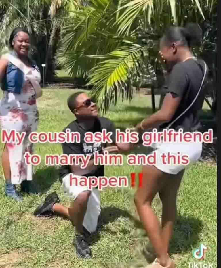 Moment lady collapses after being proposed to by boyfriend (Video)