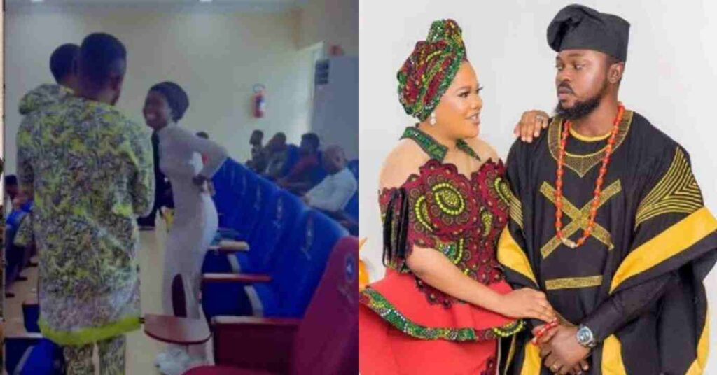 “So it is True that u don’t go to church” -Reactions as Toyin Abraham’s husband and kids spotted in church without her