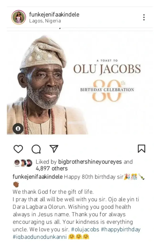 “your Kindness Is Everything” Funke Akindele Pens Down Emotional Tribute To Olu Jacobs In Celebration Of His 80th Birthday